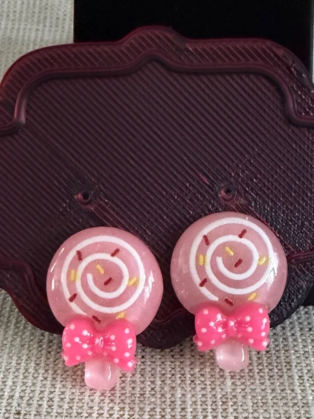 Cute Pink Dessert & Cat Clip-On Earring Set